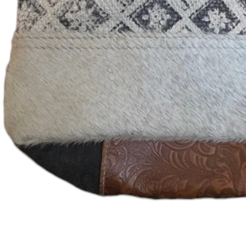 Myra Tassellated Bag. Recycled Interior Cotton, Cowhide & Leather NO STRAP - Picture 2 of 6